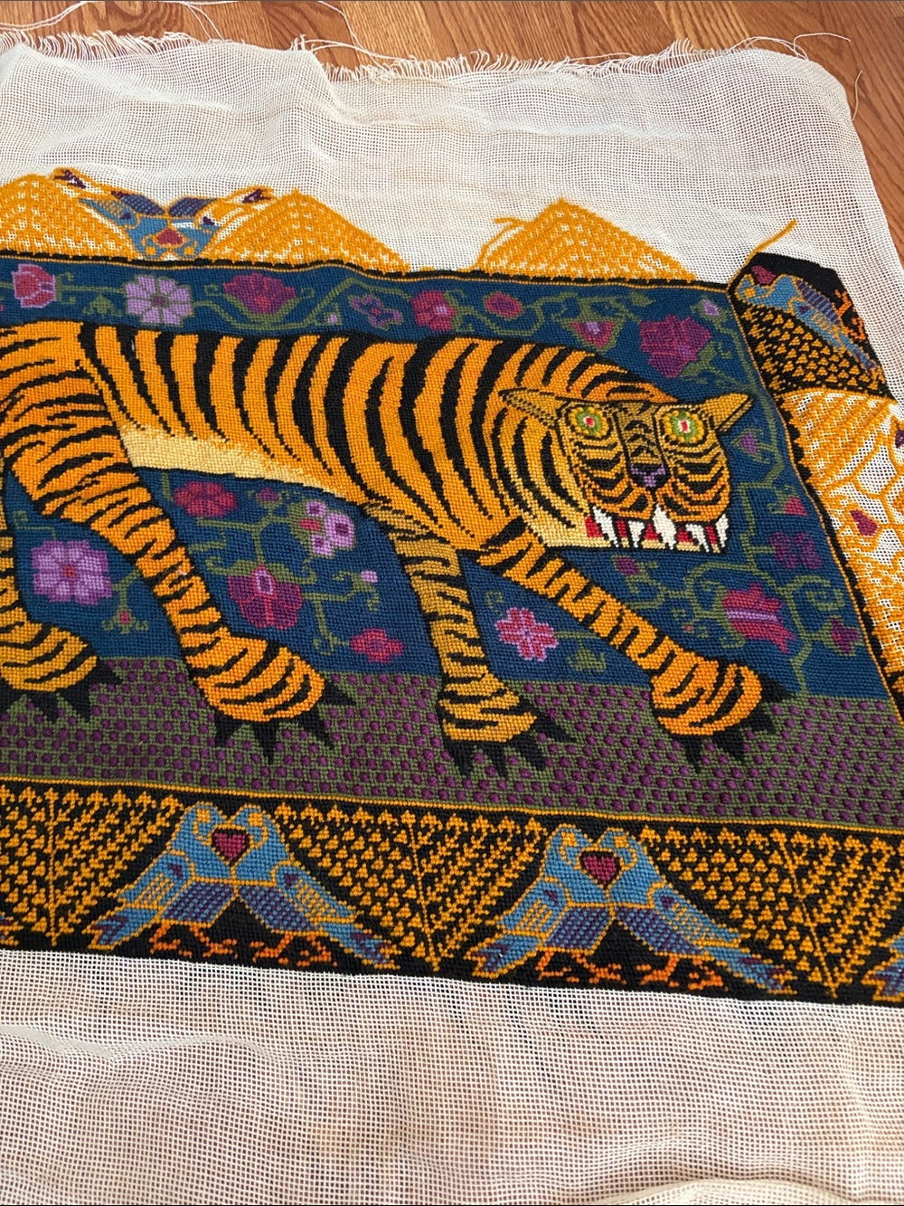 Handwoven Tiger Tapestry in Yellow and Blue - Unbranded